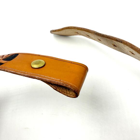 Vintage Western Name Belt 32 Maureen Hand Tooled Leaves Brown Leather No Buckle - Picture 8 of 10